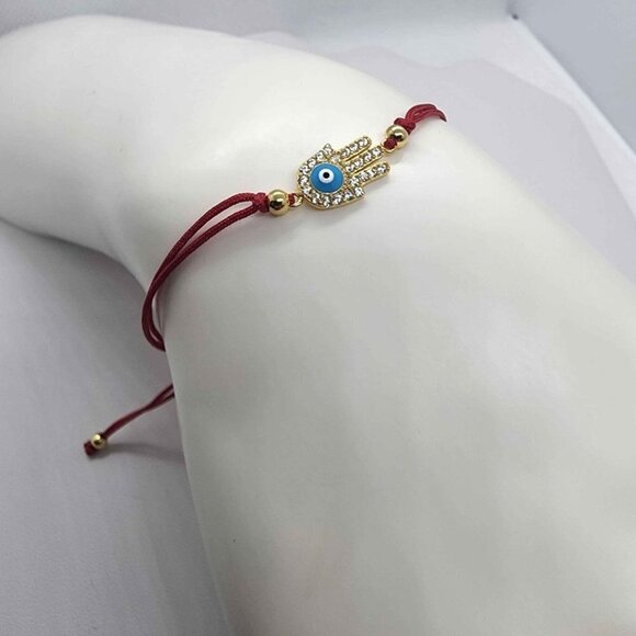 Hamsa Hand Protection Bracelet – 925 Sterling Silver with Red Adjustable Cord - Picture 3 of 4